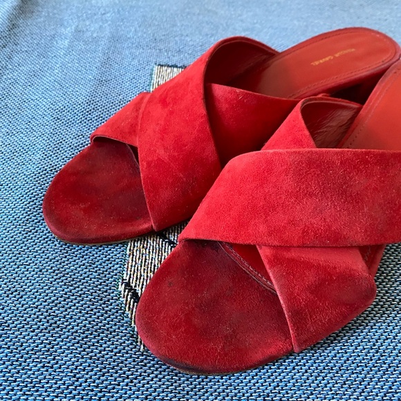 Mansur Gavriel Cross Strap Suede Red Mule Shoe - Picture 6 of 7